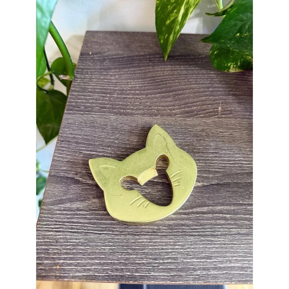 Gold cat metal bottle opener